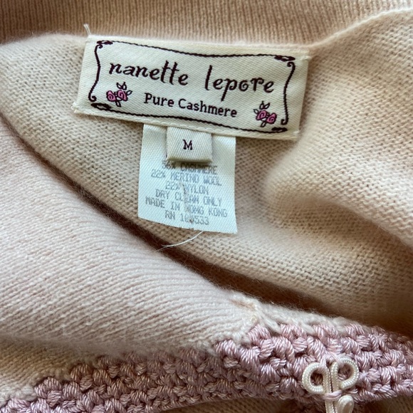 Nanette Lepore Cashmere Cardigan Sweater Pink Wool M Preppy Coquette Old Money - Picture 4 of 8